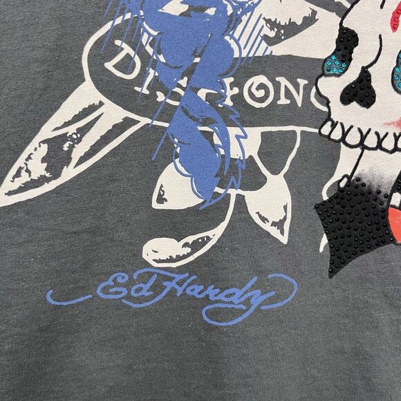 Ed Hardy NEW Men's Size XXL Crewneck Steel Gray S/S T-Shirt Eagle Skull Cotton - Picture 5 of 8